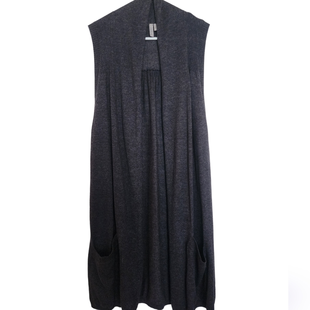 CASLON gray sleeveless open front sweater duster 2 pockets Medium